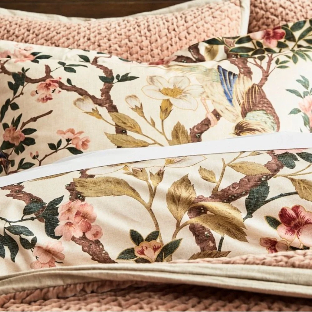 Pottery Barn Floral Cream and Dusty Rose Duvet Cover
